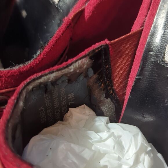 VICTORIA SECRET SENELA 9 red LEATHER Sexy 70s Vibe MULE FRINGE WEDGE SHOE - Picture 8 of 11